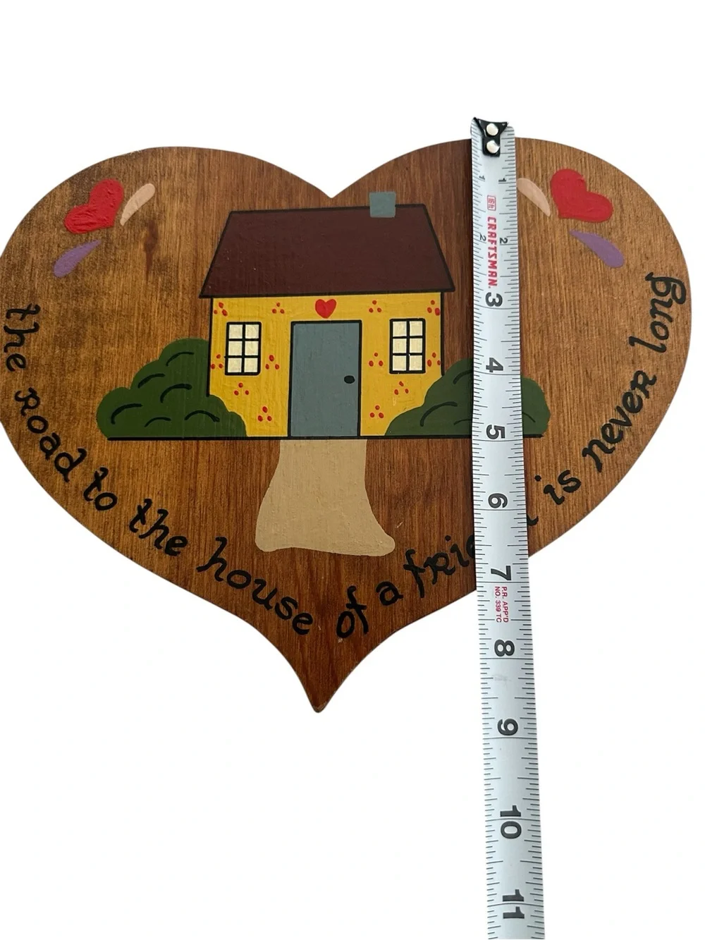 VINTAGE Hand Painted Wooden Welcome‎ Friends FOLK ART HEART Wall Hanging Plaque